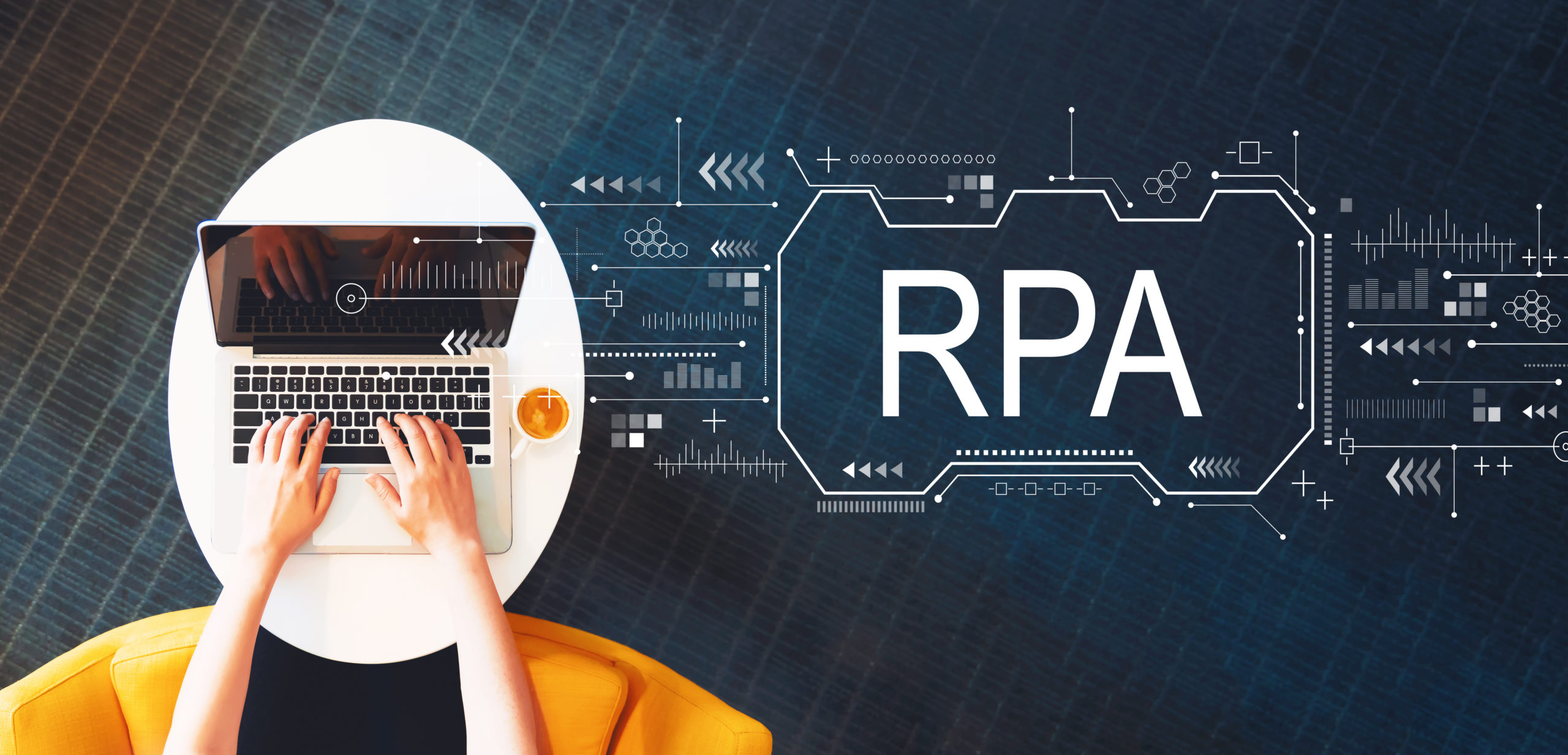 Robotic process automation concept with person using a laptop